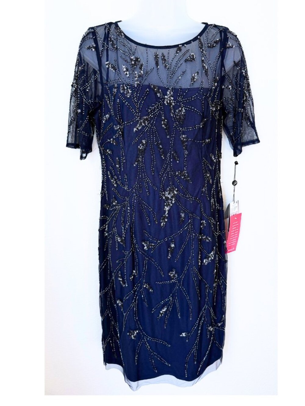 NWT Adrianna Papell Size 10 Midnight Blue Beaded Cocktail Dress